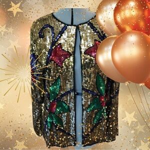 Jean by Joseph Le Bon Vintage Gold Sequin Party Jacket with Floral Design